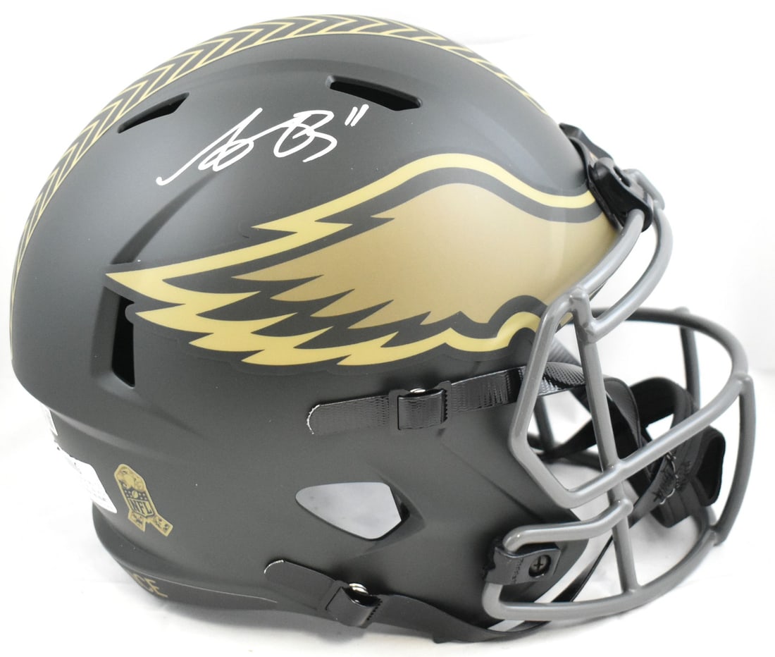 Philadelphia Eagles A.J. Brown signed full size Salute 2025 Speed helmet Beckett hologram: Philadelphia Eagles A.J. Brown signed full size Salute 2025 Speed helmet Beckett hologram This is a pre-owned Philadelphia Eagles full-size Salute 2025 Speed helmet autographed by A.J. Brown. The
