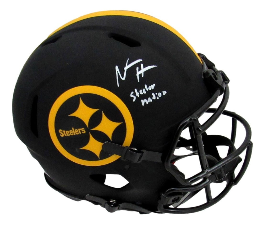 Steelers Eclipse Authentic Full Size Helmet Signed by Najee Harris Fanatics Authenticated: Steelers Eclipse Authentic Full Size Helmet Signed by Najee Harris Fanatics Authenticated This Najee Harris signed and inscribed "Steeler Nation" Pittsburgh Steelers Black Eclipse Full Size Authentic 