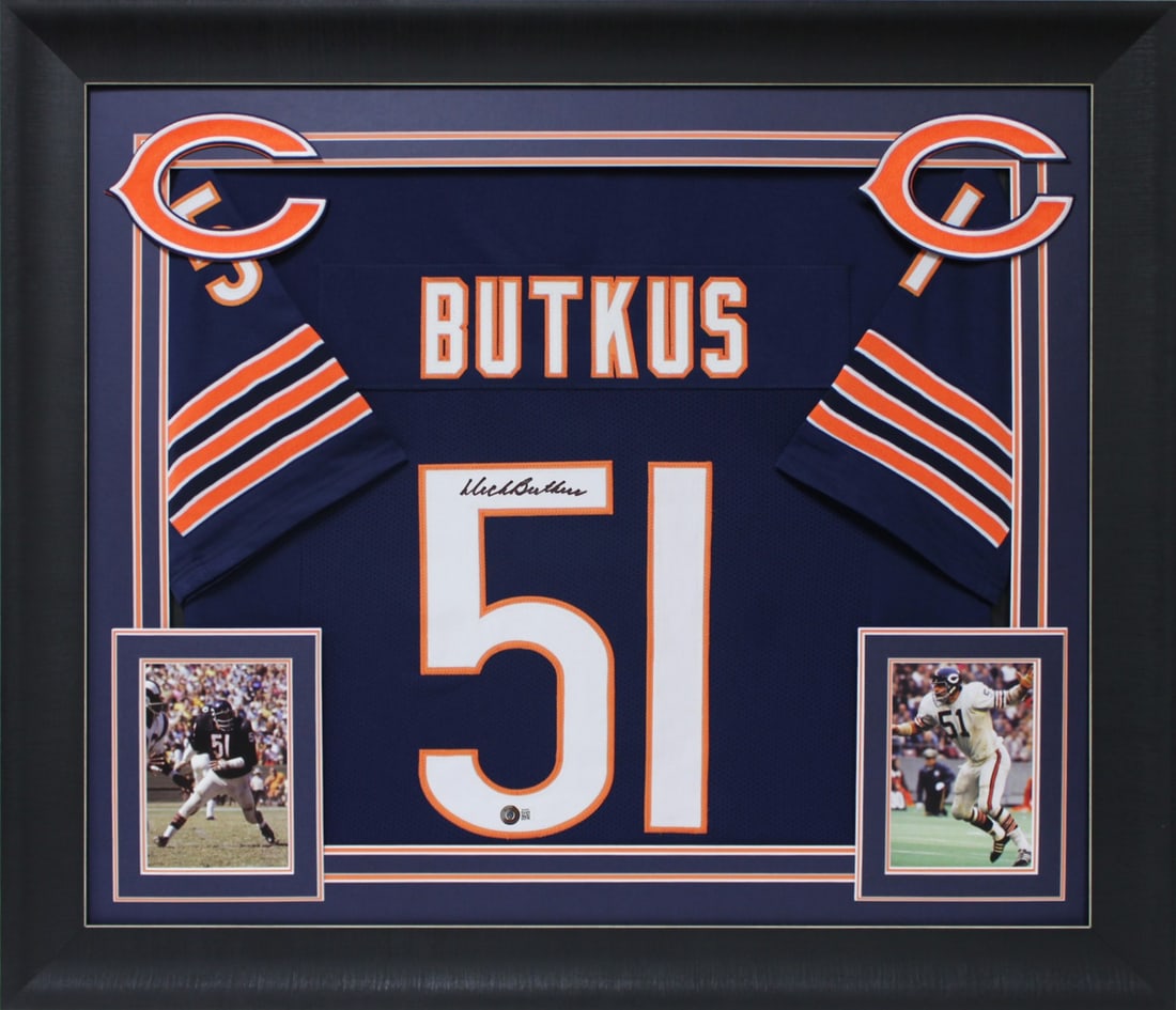 Dick Butkus Signed Chicago Bears Framed Jersey with BAS Authentication (1 of 2)
