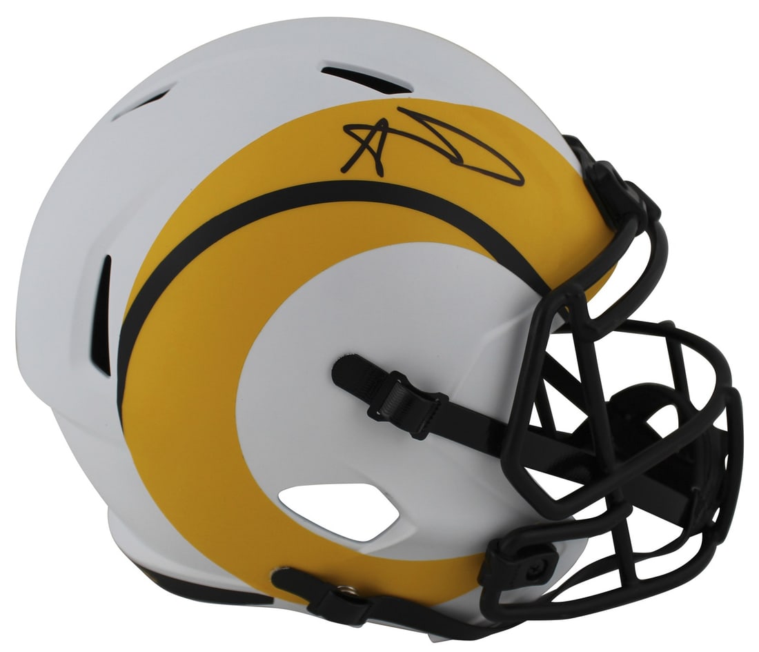 Aaron Donald Signed Lunar Full Size Helmet BAS Witnessed Los Angeles Rams: Aaron Donald Signed Lunar Full Size Helmet BAS Witnessed Los Angeles Rams This authentic full-size Speed Replica helmet features the signature of Aaron Donald, a star player for the Los Angeles Rams. 