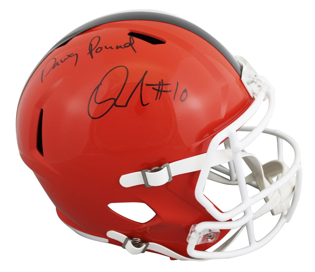 Quinshon Judkins Autographed Cleveland Browns Full Size Speed Helmet BAS Witnessed: Quinshon Judkins Autographed Cleveland Browns Full Size Speed Helmet BAS Witnessed This Cleveland Browns full size Speed Replica helmet features the signature of Quinshon Judkins, including the "Dawg 
