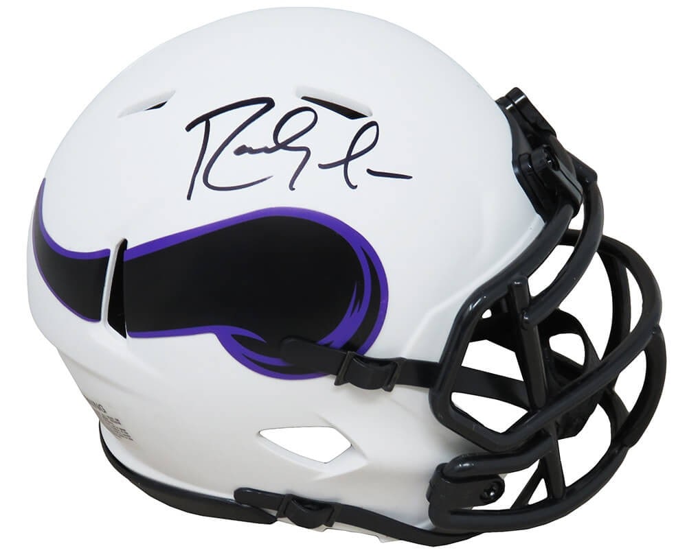Randy Moss Autographed Minnesota Vikings Lunar Eclipse Mini Helmet with COA: Randy Moss Autographed Minnesota Vikings Lunar Eclipse Mini Helmet with COA Enhance your memorabilia collection with this original Randy Moss signed Minnesota Vikings Lunar Eclipse white matte Riddell