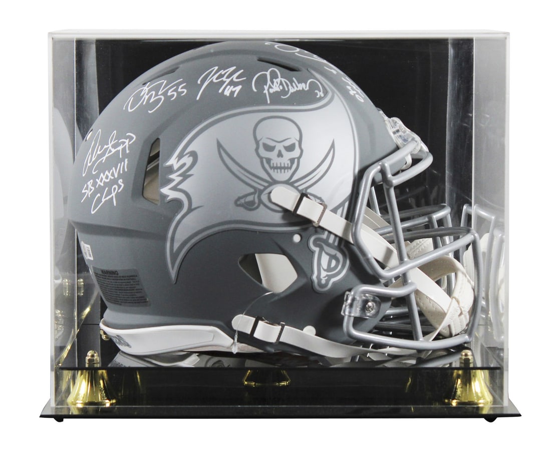 Tampa Bay Buccaneers Signed Helmet by Lynch Barber Alstott Brooks Sapp BAS Authenticated: Tampa Bay Buccaneers Signed Helmet by Lynch Barber Alstott Brooks Sapp BAS Authenticated This Tampa Bay Buccaneers Full Size Speed Proline Helmet features the autographs of five legendary players: Joh