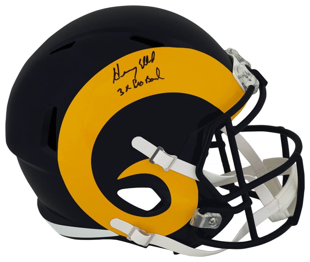 Henry Ellard Autographed Rams Speed Replica Helmet With 3x Pro Bowl Inscription COA: Henry Ellard Autographed Rams Speed Replica Helmet With 3x Pro Bowl Inscription COA This is a Henry Ellard autographed Los Angeles Rams Riddell full size speed replica helmet. The helmet features Henr