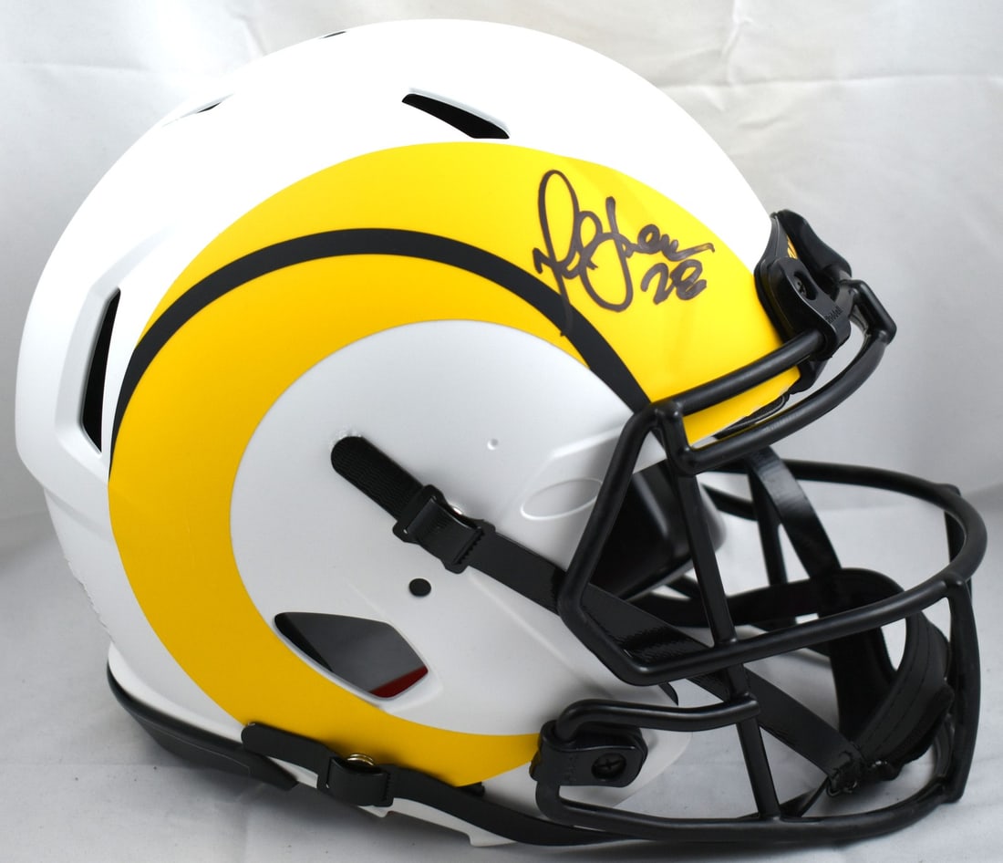 Rams Lunar Speed Authentic Helmet Signed by Marshall Faulk Beckett Hologram: Rams Lunar Speed Authentic Helmet Signed by Marshall Faulk Beckett Hologram This is an original full-size Lunar Speed Authentic helmet signed by Marshall Faulk of the Rams. The helmet features a Becke