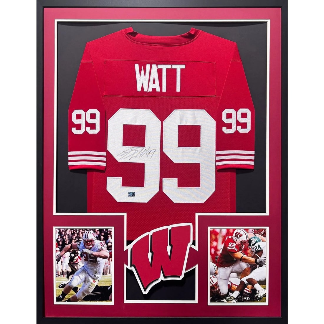 Framed Autographed J.J. Watt Wisconsin Jersey COA (1 of 2)