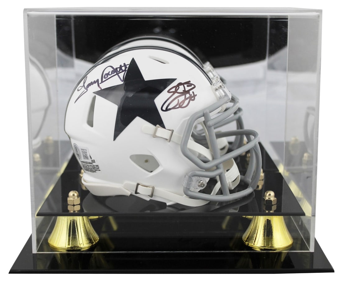 Emmitt Smith Tony Dorsett Signed Mini Helmet with Beckett Authentication: Emmitt Smith Tony Dorsett Signed Mini Helmet with Beckett Authentication This authentic 1960-63 Throwback Speed Mini Helmet features the signatures of Dallas Cowboys legends Emmitt Smith and Tony Dors