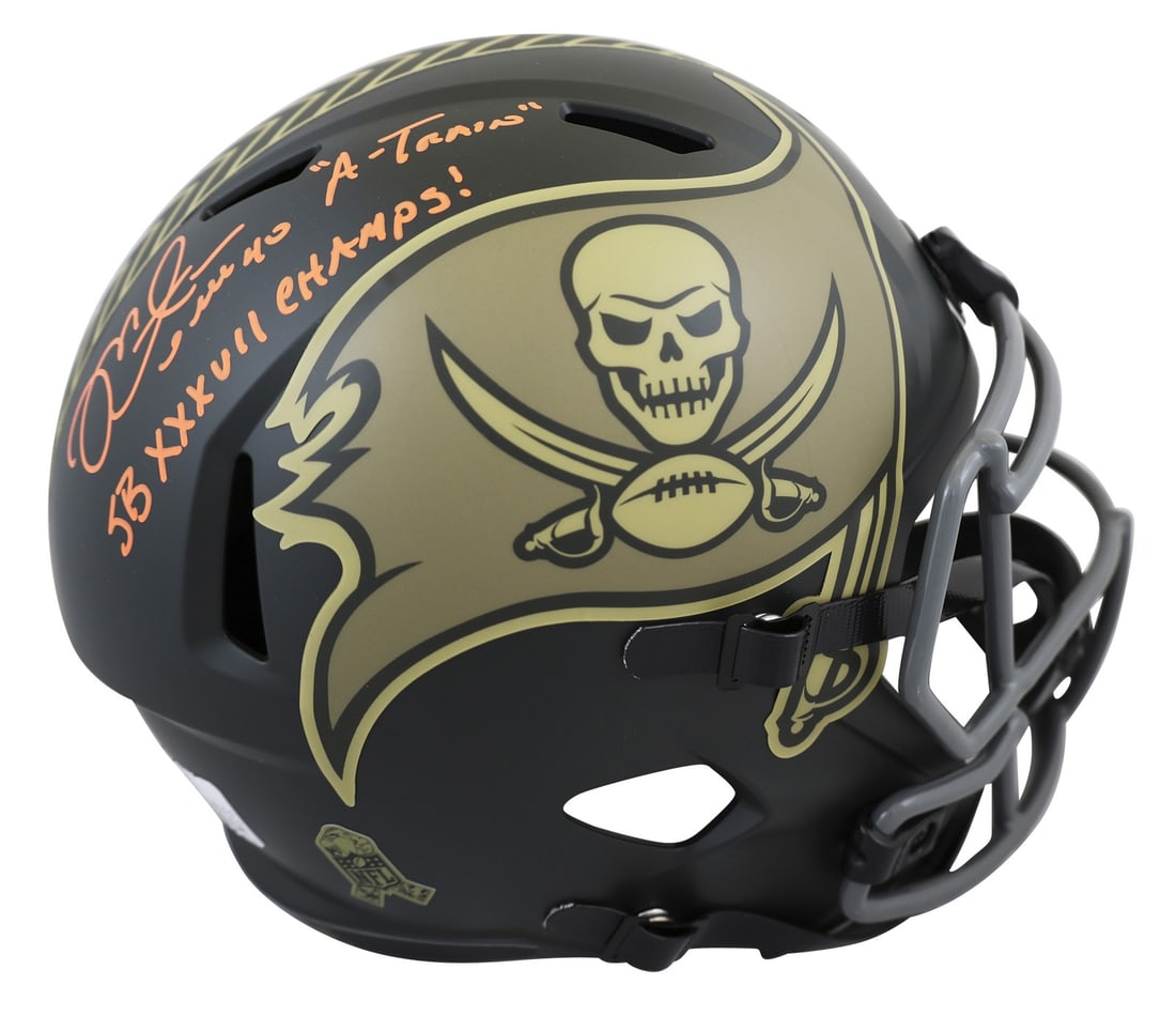 Mike Alstott Signed Buccaneers Full Size Helmet with Inscriptions BAS Authenticated: Mike Alstott Signed Buccaneers Full Size Helmet with Inscriptions BAS Authenticated Celebrate the legacy of Mike Alstott with this autographed Tampa Bay Buccaneers full-size helmet. This authentic Rid