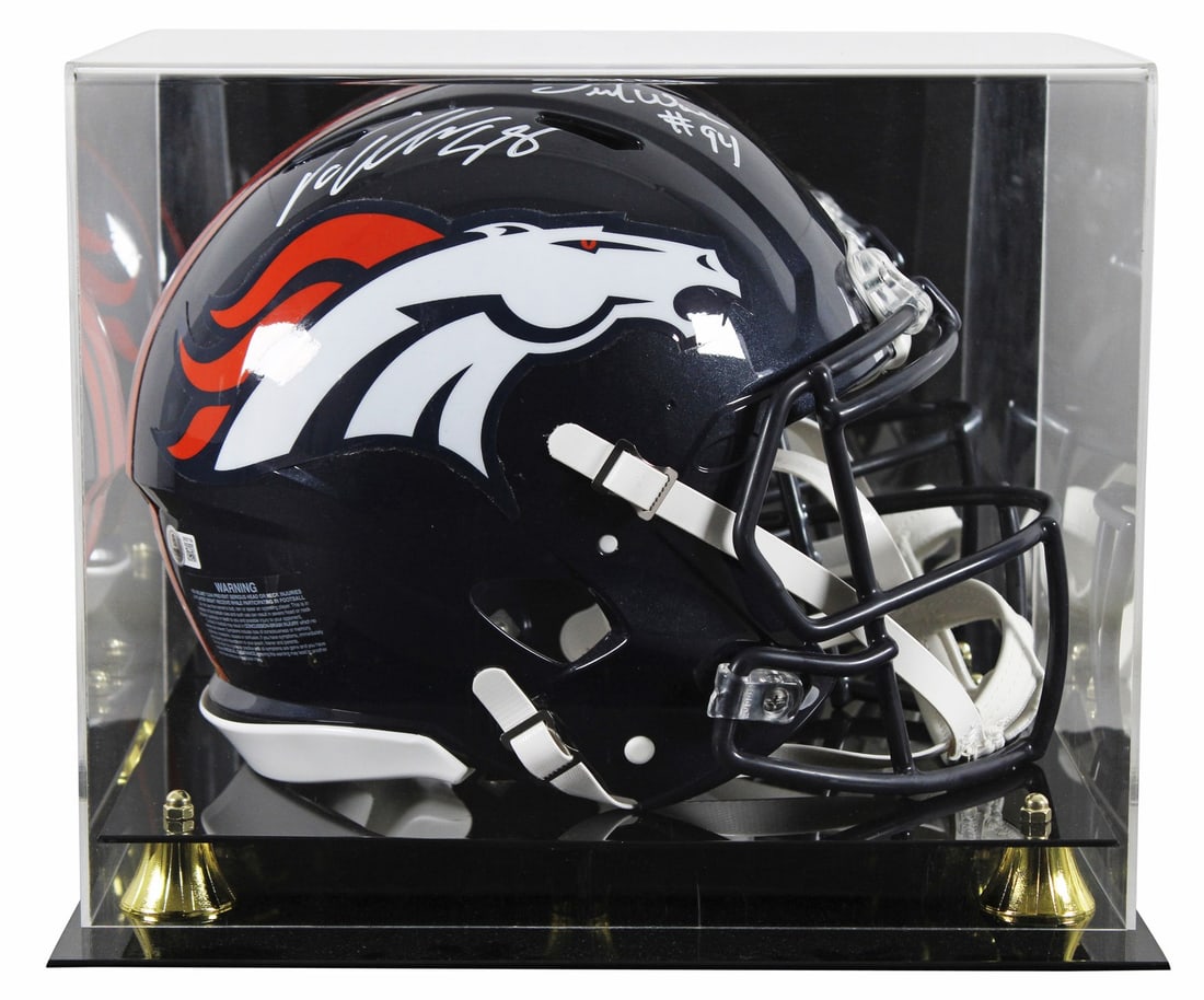DeMarcus Ware Von Miller Signed Broncos F/S Speed Helmet with BAS Authentication: DeMarcus Ware Von Miller Signed Broncos F/S Speed Helmet with BAS Authentication This authentic Riddell Full Size Speed Proline Helmet has been personally signed by NFL stars DeMarcus Ware and Von Mil