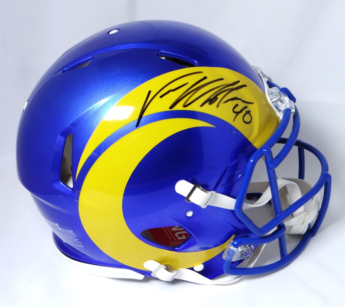 Beckett Witness Von Miller Signed Rams Full Size Speed Authentic Helmet Black: Beckett Witness Von Miller Signed Rams Full Size Speed Authentic Helmet Black This is an original autographed Los Angeles Rams full-size Speed authentic helmet signed by Von Miller. It is pre-owned an