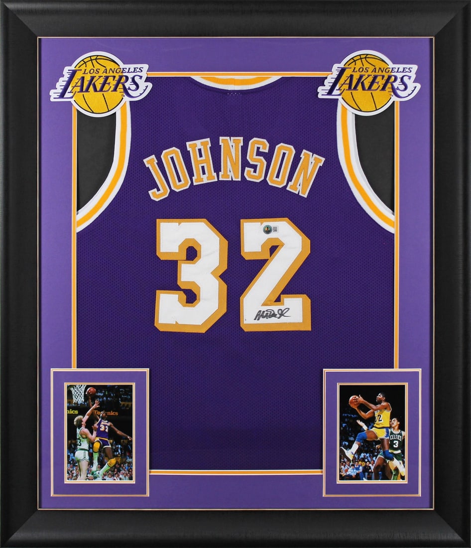 Magic Johnson Signed Purple Pro Style Framed Jersey BAS Witnessed: Magic Johnson Signed Purple Pro Style Framed Jersey BAS Witnessed Celebrate the legacy of Magic Johnson with this Authentic Signed Purple Pro Style Framed Jersey from the Los Angeles Lakers. This prem