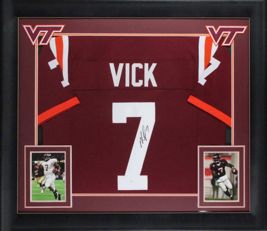 Michael Vick Signed Virginia Tech Maroon Framed Jersey JSA Authenticated (1 of 2)