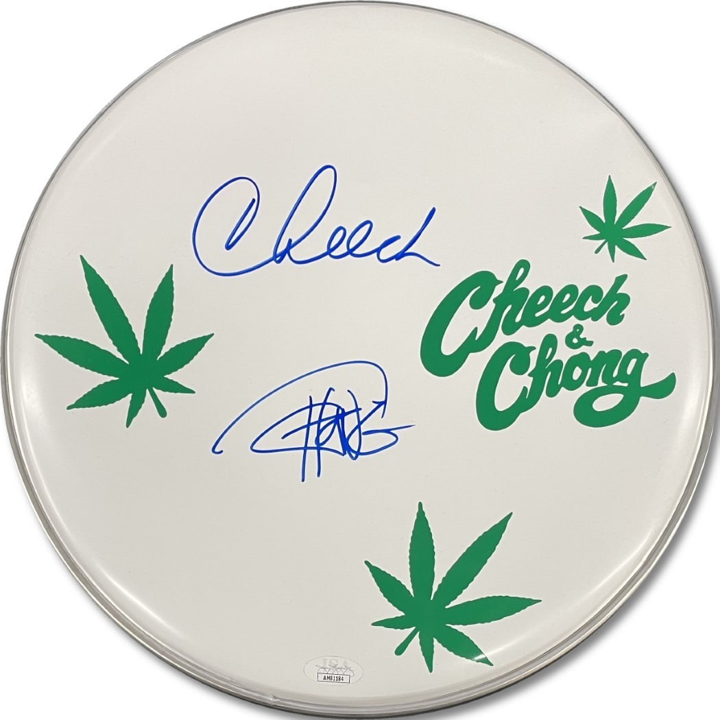 JSA Certified Cheech and Chong Autographed Blue Ink Drumhead (1 of 2)