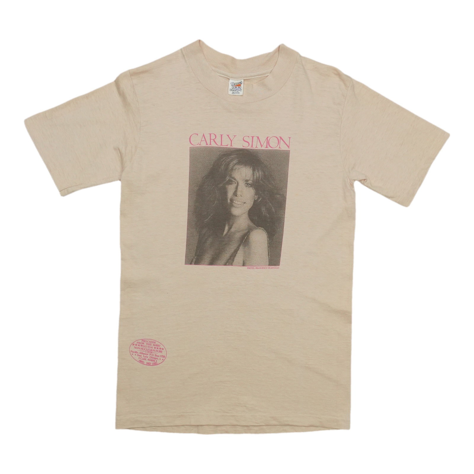 Vintage 1978 Carly Simon No Nukes Cotton Tee: Vintage 1978 Carly Simon No Nukes Cotton Tee This is an original vintage 1978 Carly Simon No Nukes shirt, not a modern reproduction. The shirt is made from 100% cotton in a tan color and dates to the 