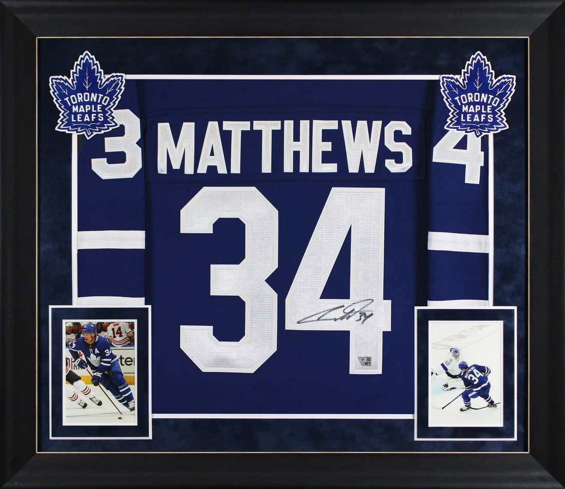 Framed Toronto Maple Leafs Blue Fanatics Jersey Signed by Auston Matthews (1 of 2)