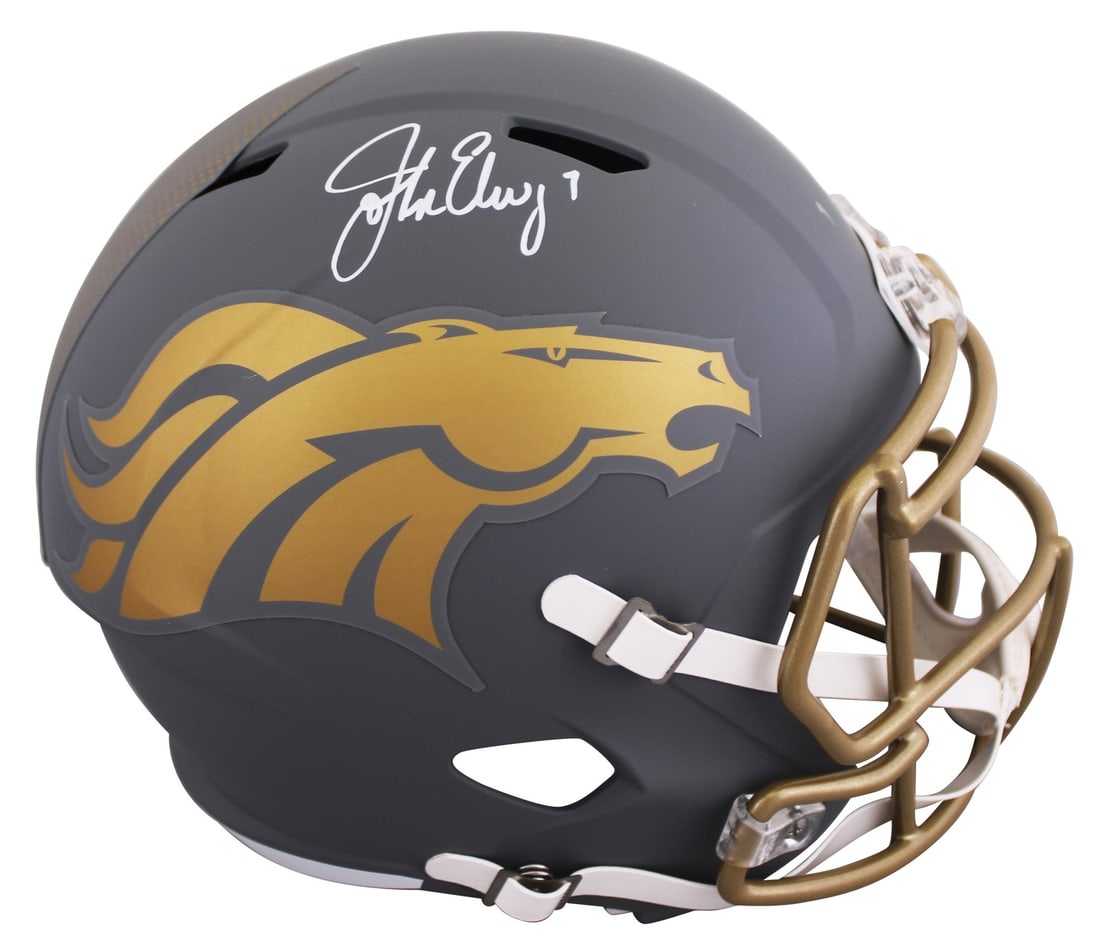 John Elway autographed Denver Broncos slate Speed replica helmet Beckett witnessed (1 of 4)