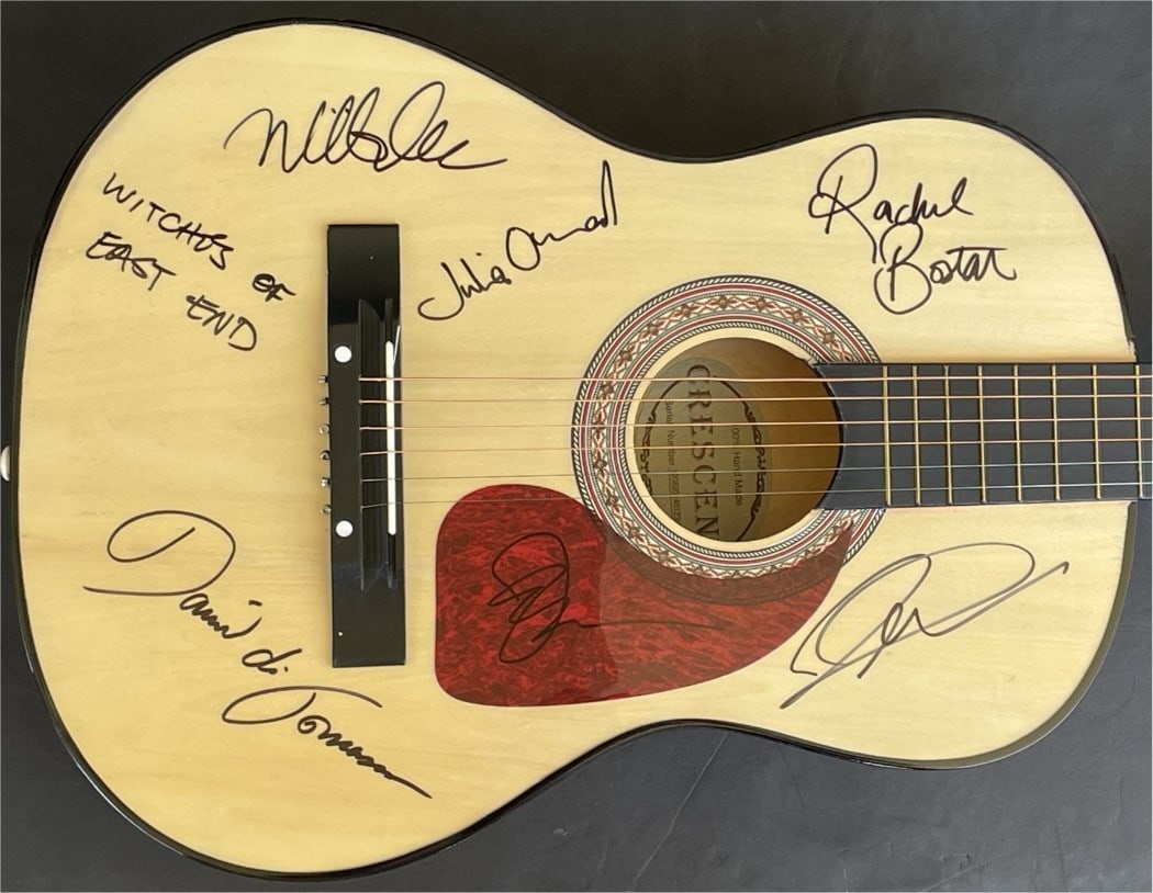 Witches of East End Autographed Guitar Beckett Authenticated Cast Signatures: Witches of East End Autographed Guitar Beckett Authenticated Cast Signatures This is an original signed guitar from the popular series 'Witches of East End,' featuring the autographs of notable cast m