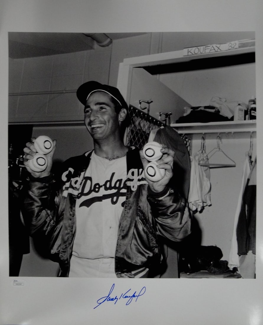 Sandy Koufax Autographed 16x20 Photo Dodgers No Hitter JSA Certified: Sandy Koufax Autographed 16x20 Photo Dodgers No Hitter JSA Certified This stunning 16x20 photo captures Sandy Koufax, the legendary pitcher of the Los Angeles Dodgers, during his iconic no-hitter game