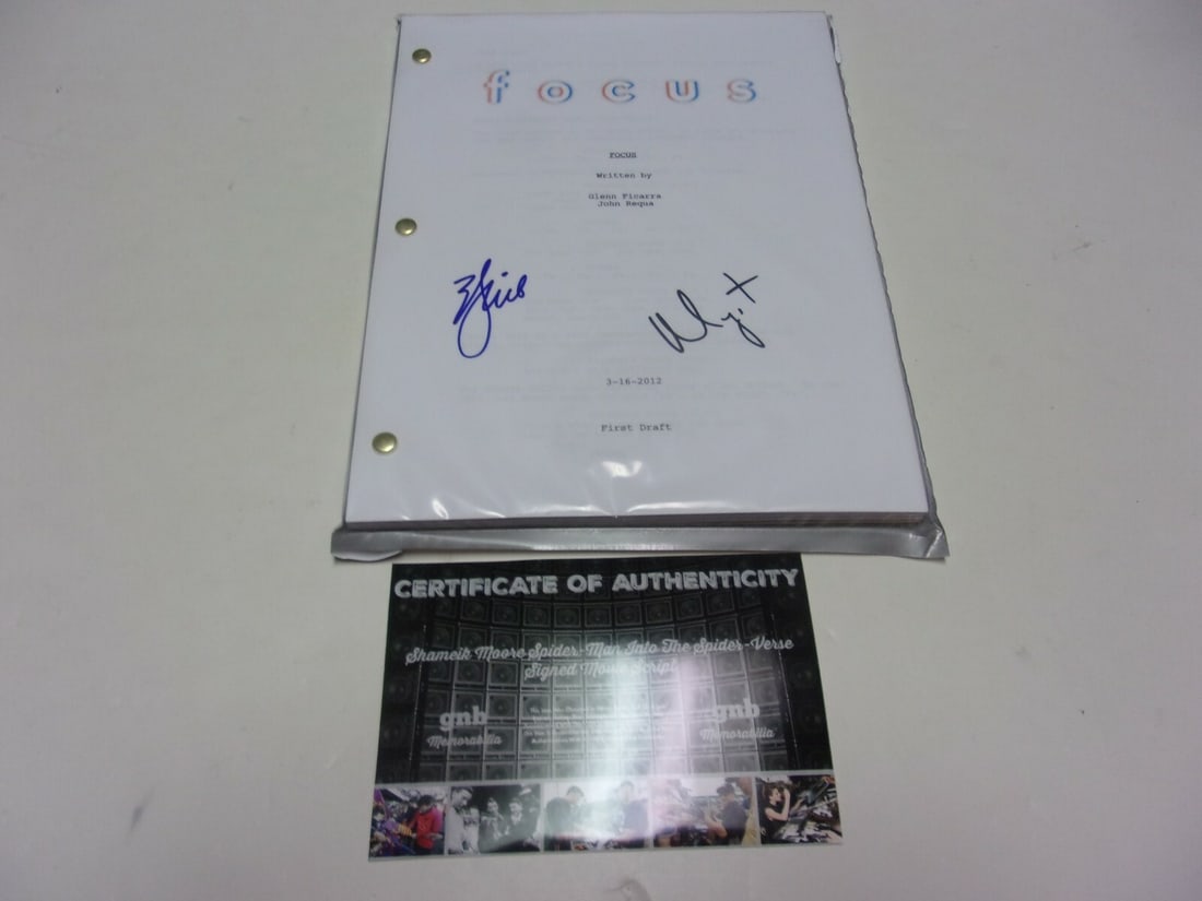 Signed Focus Movie Script by Will Smith and Margot Robbie with COA: Signed Focus Movie Script by Will Smith and Margot Robbie with COA This listing features a full movie script for the film "Focus," signed by Will Smith and Margot Robbie. The script comes with a Certi