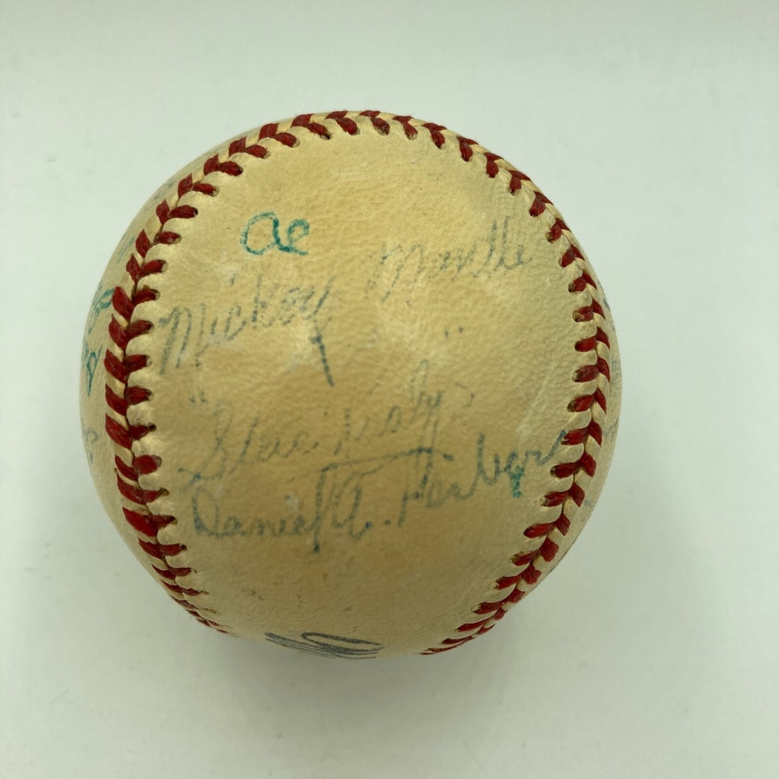 Mickey Mantle Signed 1950 Joplin Miners Baseball JSA Authenticated: Mickey Mantle Signed 1950 Joplin Miners Baseball JSA Authenticated This historic 1950 Joplin Minors team signed Official Minor League baseball features 17 blue ink signatures, including one of the ear
