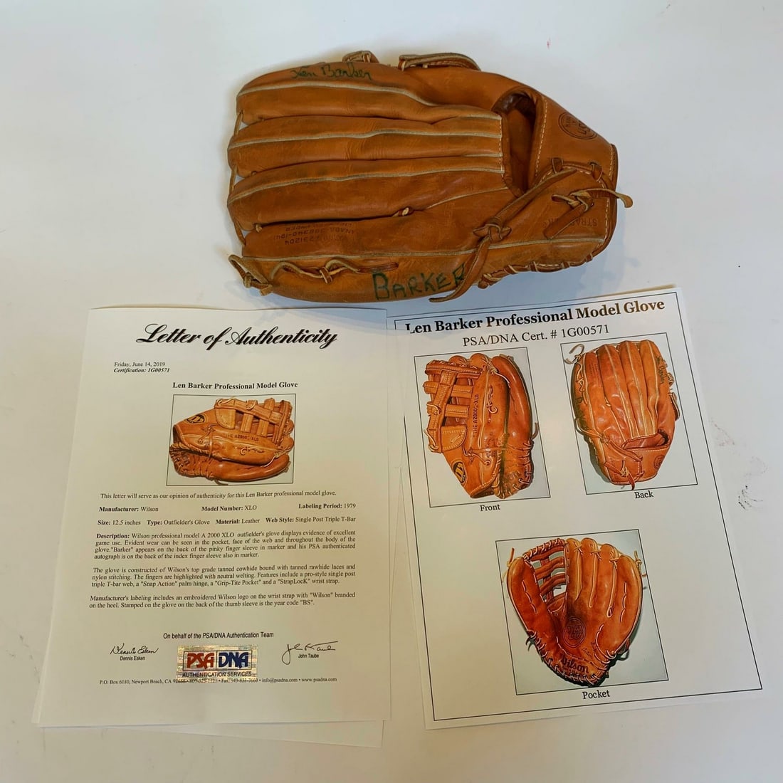 1979 Game Used Baseball Glove Signed by Len Barker With PSA DNA COA: 1979 Game Used Baseball Glove Signed by Len Barker With PSA DNA COA This is a rare 1979 game-used baseball glove signed by Len Barker. The glove originates from the United States and comes with a full