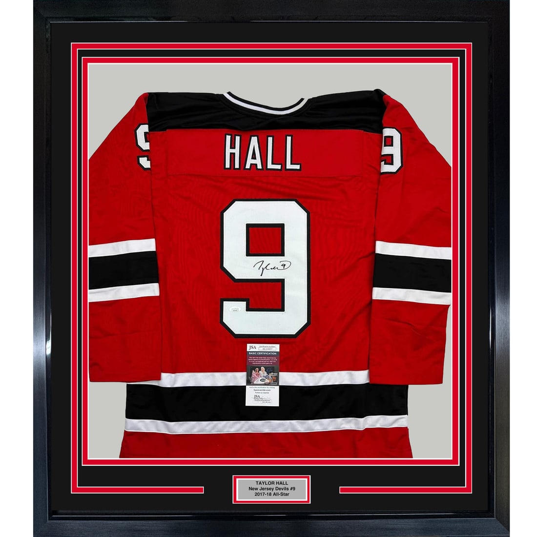 Framed Autographed Taylor Hall New Jersey Devils Jersey with JSA COA (1 of 2)