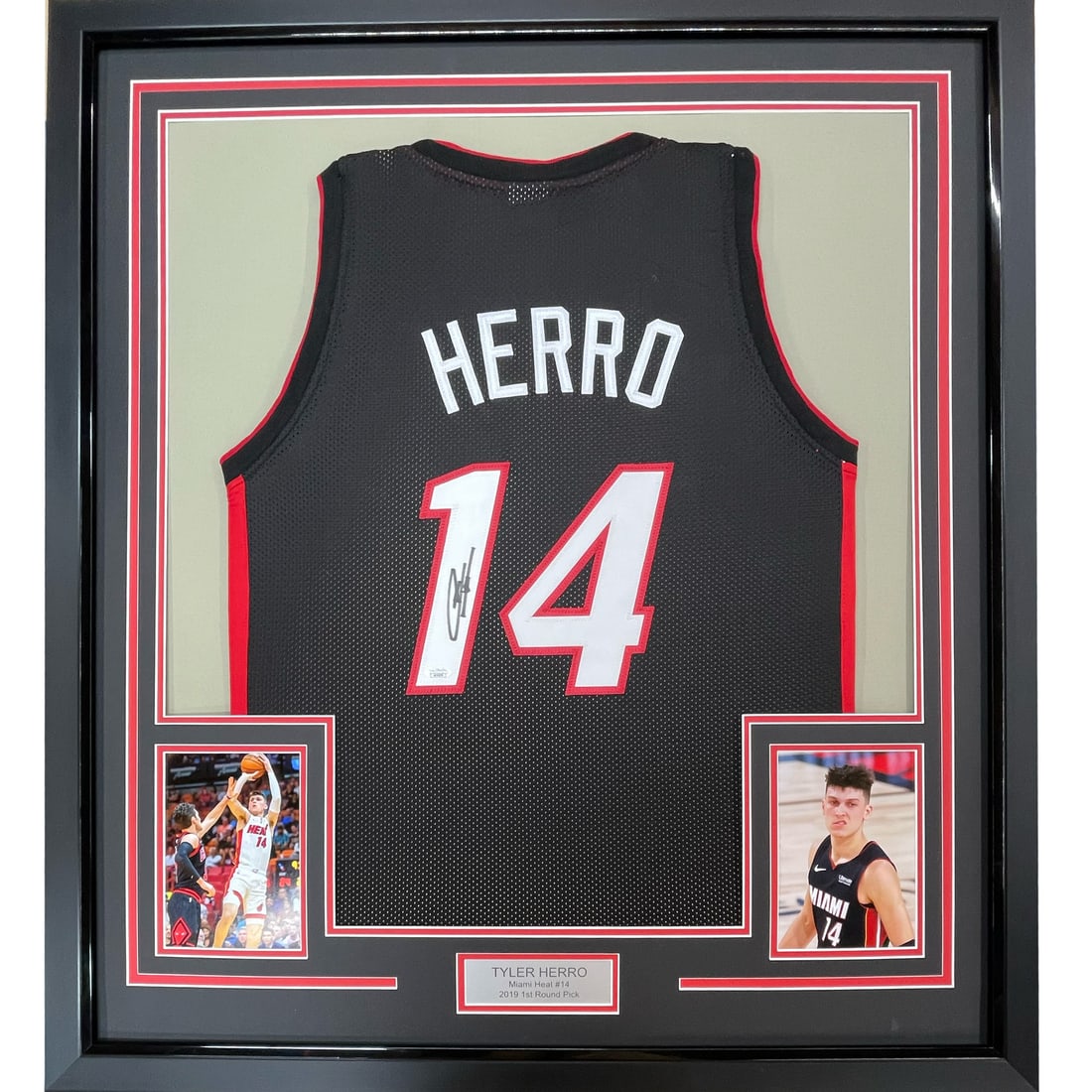 Tyler Herro Signed Framed Miami Heat Black Jersey JSA 33x42 (1 of 2)