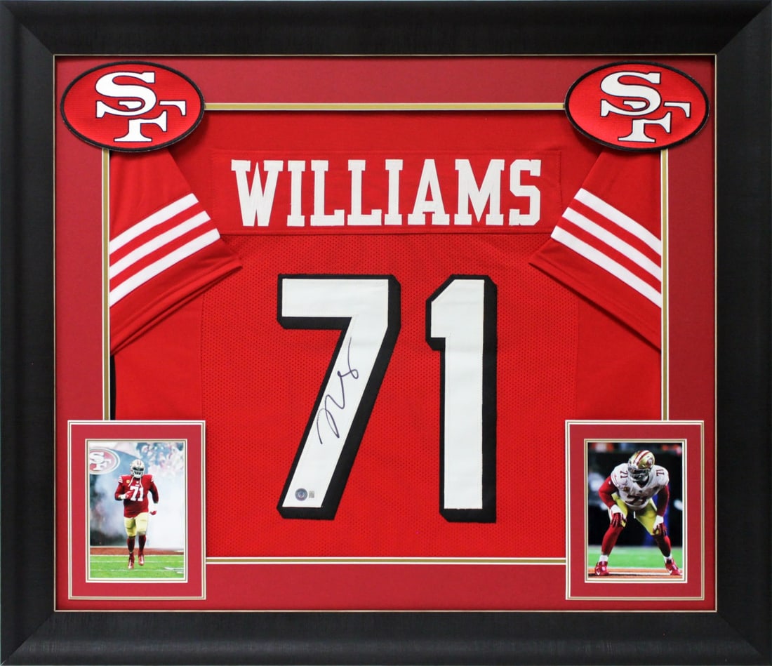 Trent Williams Signed Red Pro Style Jersey Framed with Dropshadow BAS Witnessed: Trent Williams Signed Red Pro Style Jersey Framed with Dropshadow BAS Witnessed This is a stunning red pro style framed jersey, personally signed by Trent Williams of the San Francisco 49ers. The jers