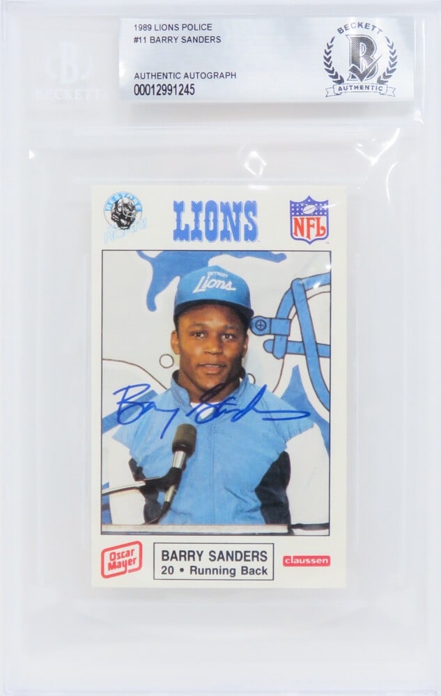 Beckett Slabbed Barry Sanders Signed 1989 Lions Police Oscar Mayer Card (1 of 1)