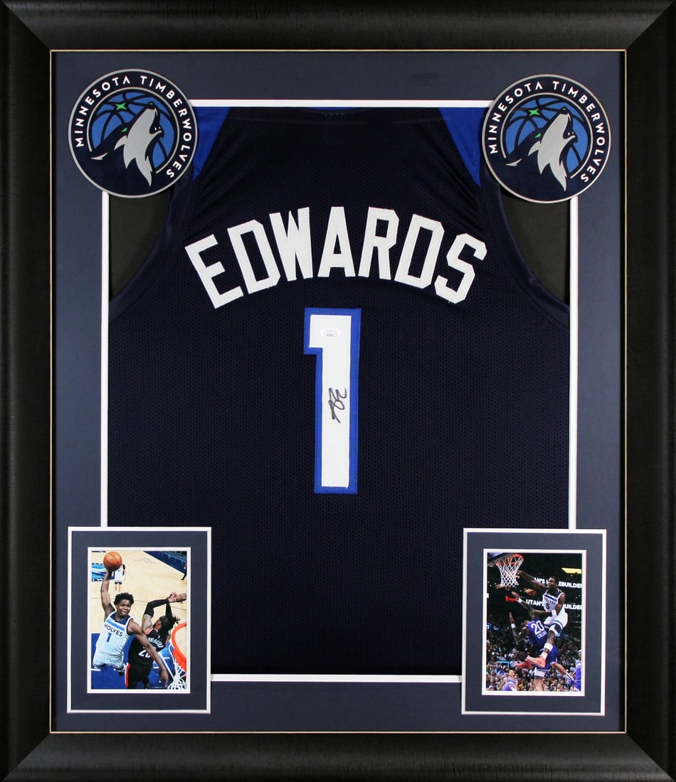 Framed Anthony Edwards Timberwolves signed navy pro style jersey JSA (1 of 2)