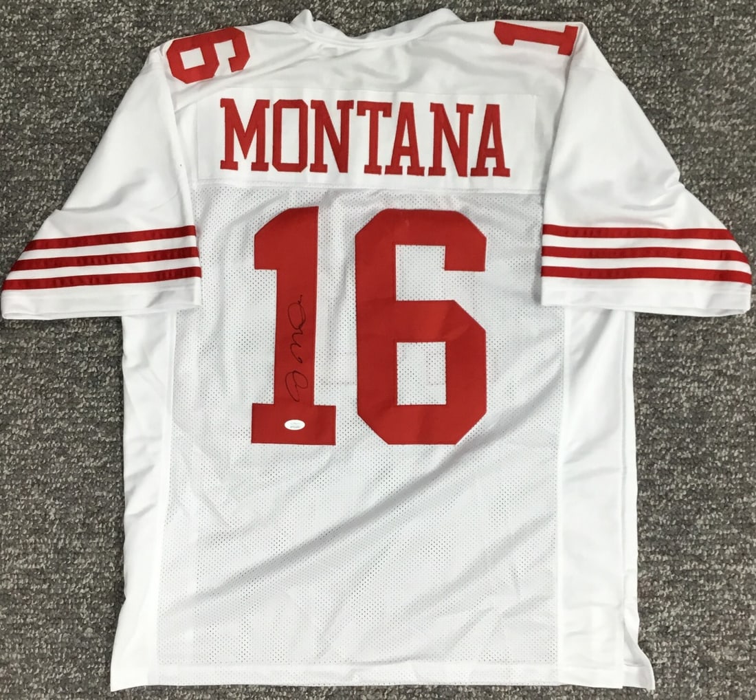 Joe Montana Signed San Francisco 49ers Jersey with JSA COA: Joe Montana Signed San Francisco 49ers Jersey with JSA COA Celebrate the legacy of football legend Joe Montana with this San Francisco 49ers #16 signed football jersey. This authentic jersey is autogr