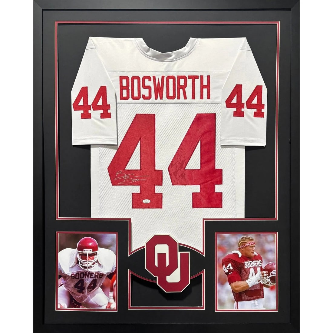 Framed Oklahoma White Jersey Signed by Brian Bosworth JSA Beckett Authenticated (1 of 3)