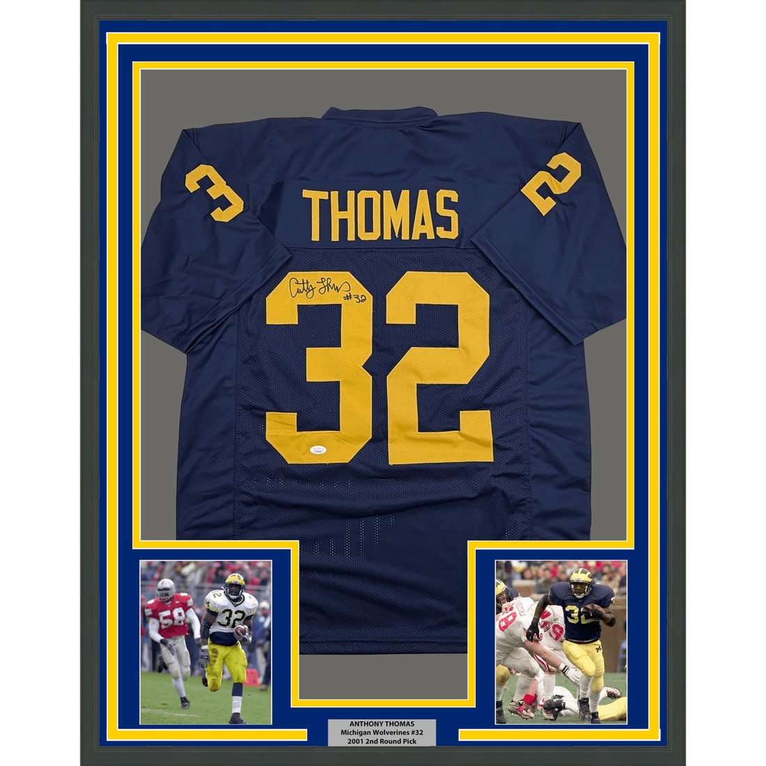 Anthony Thomas signed Michigan Wolverines framed jersey JSA COA 35x39 (1 of 2)