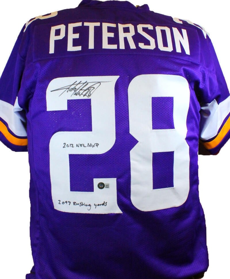 Adrian Peterson autographed Minnesota Vikings purple pro style jersey Beckett hologram (1 of 3)