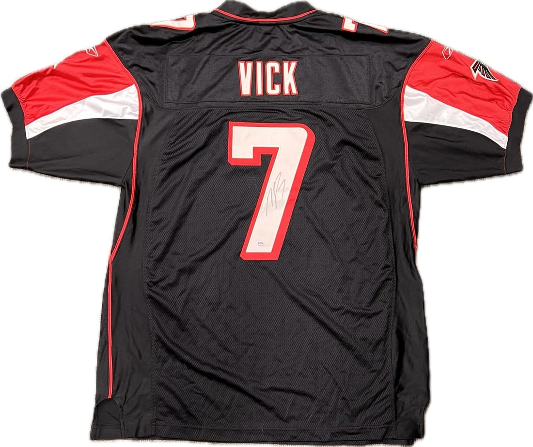 PSA DNA authenticated Michael Vick Atlanta Falcons signed football jersey: PSA DNA authenticated Michael Vick Atlanta Falcons signed football jersey This is an Atlanta Falcons jersey autographed by Michael Vick. The autograph has been authenticated by PSA/DNA, ensuring its a
