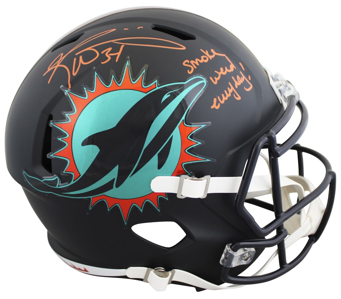 Ricky Williams Autographed Miami Dolphins Rivalries Speed Helmet JSA Witnessed: Ricky Williams Autographed Miami Dolphins Rivalries Speed Helmet JSA Witnessed This Miami Dolphins full-size Speed Replica helmet features an alternate 2025 Rivalries design and has been personally si