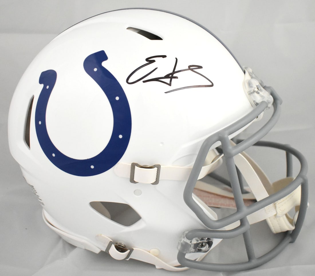 Indianapolis Colts Full Size Speed Authentic Helmet Signed by Edgerrin James Beckett Holo: Indianapolis Colts Full Size Speed Authentic Helmet Signed by Edgerrin James Beckett Holo This is an Indianapolis Colts full-size Speed Authentic helmet autographed by Edgerrin James. The helmet is an