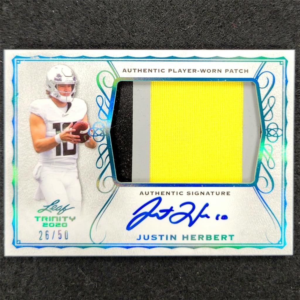 2020 Leaf Trinity Justin Herbert Rookie Card Auto /50 Los Angeles Chargers (1 of 2)