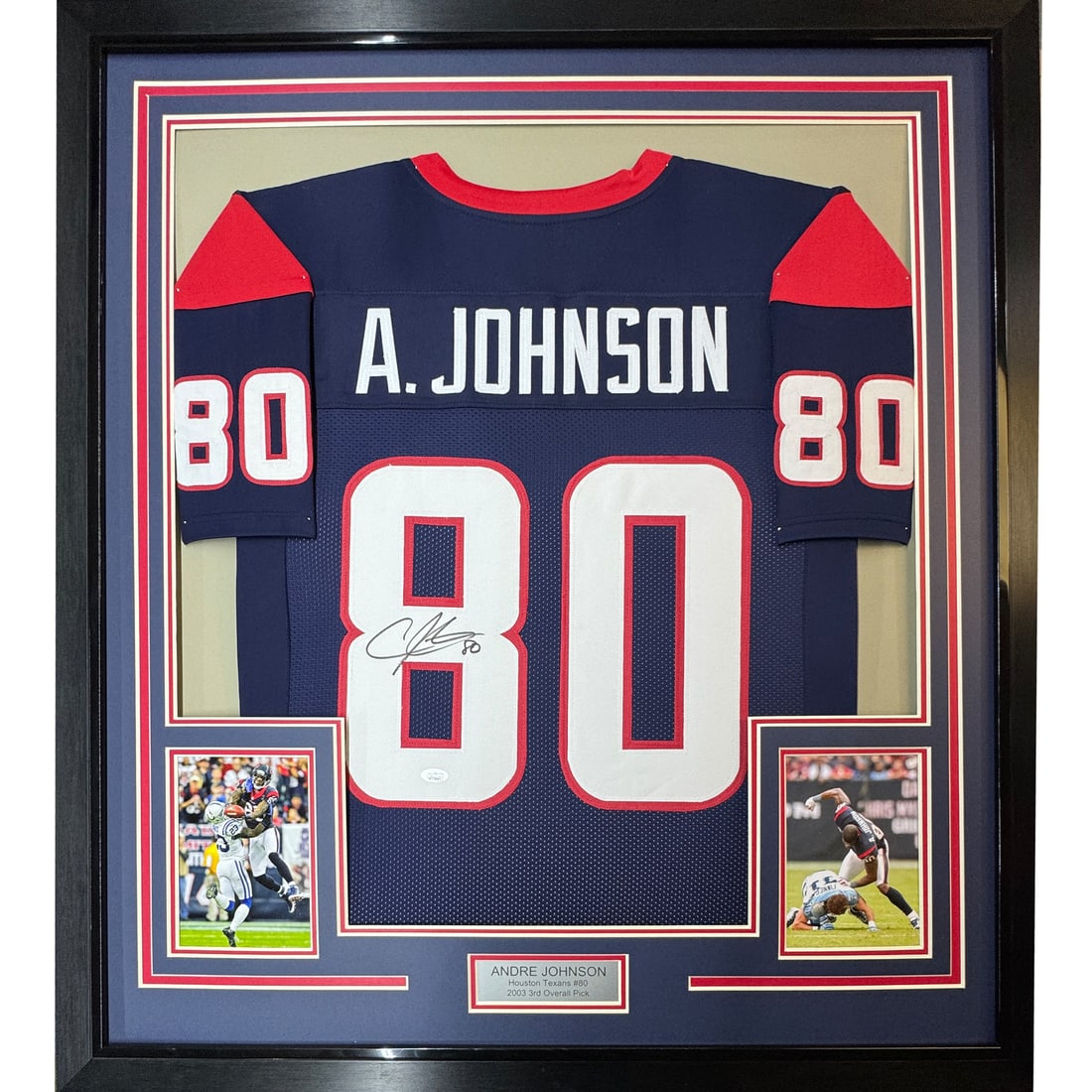 Framed Andre Johnson signed Houston Texans jersey JSA COA 33x42 (1 of 2)