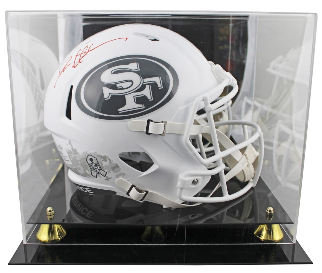 Deion Sanders Autographed 49ers Salute To Service Speed Replica Helmet With BAS Case: Deion Sanders Autographed 49ers Salute To Service Speed Replica Helmet With BAS Case This San Francisco 49ers alternate 2024 Salute To Service III Riddell full-size Speed replica helmet has been perso