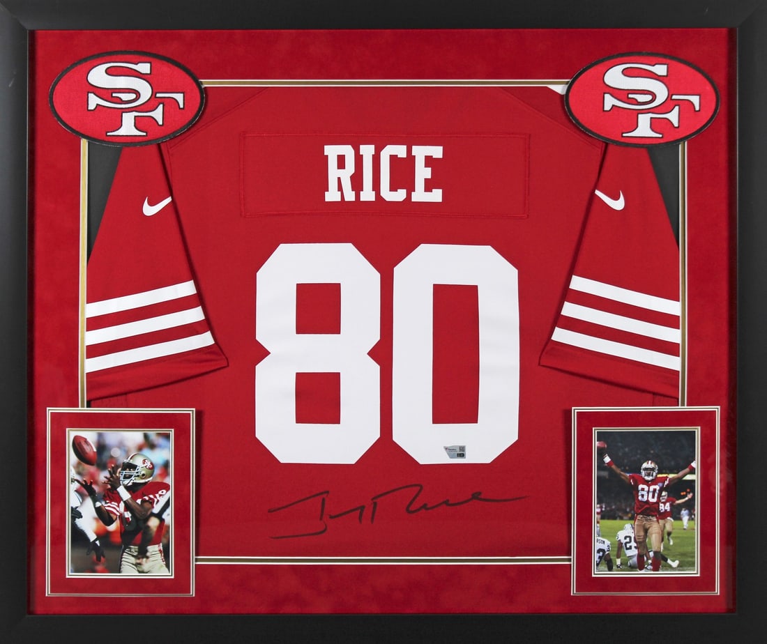 Jerry Rice Signed Red Nike Game Jersey Framed 49ers Fanatics: Jerry Rice Signed Red Nike Game Jersey Framed 49ers Fanatics This authentic autographed red Nike game jersey, featuring the legendary Jerry Rice of the San Francisco 49ers, is a must-have for any fan.