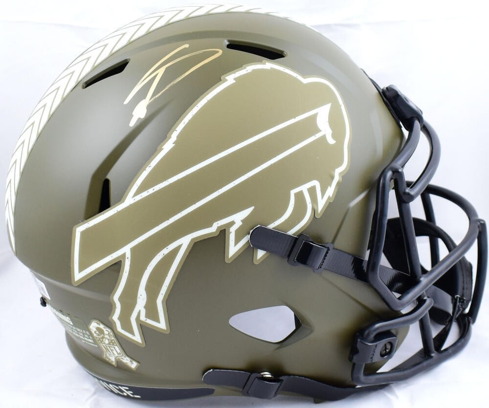 Buffalo Bills Stefon Diggs autographed Speed helmet Beckett hologram: Buffalo Bills Stefon Diggs autographed Speed helmet Beckett hologram This is a Buffalo Bills full-size Salute to Service Speed helmet signed by Stefon Diggs. The autograph is authenticated by Beckett 