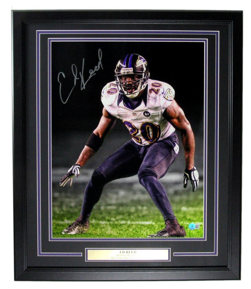 Ed Reed Autographed 16x20 Framed Photo Baltimore Ravens Beckett Authenticated (1 of 4)
