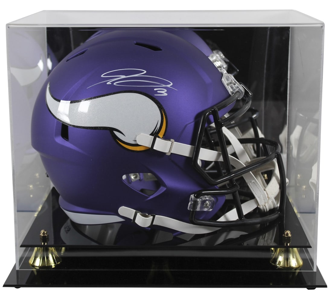 Jordan Addison Autographed Vikings Full Size Speed Replica Helmet With Display Case BAS (1 of 4)