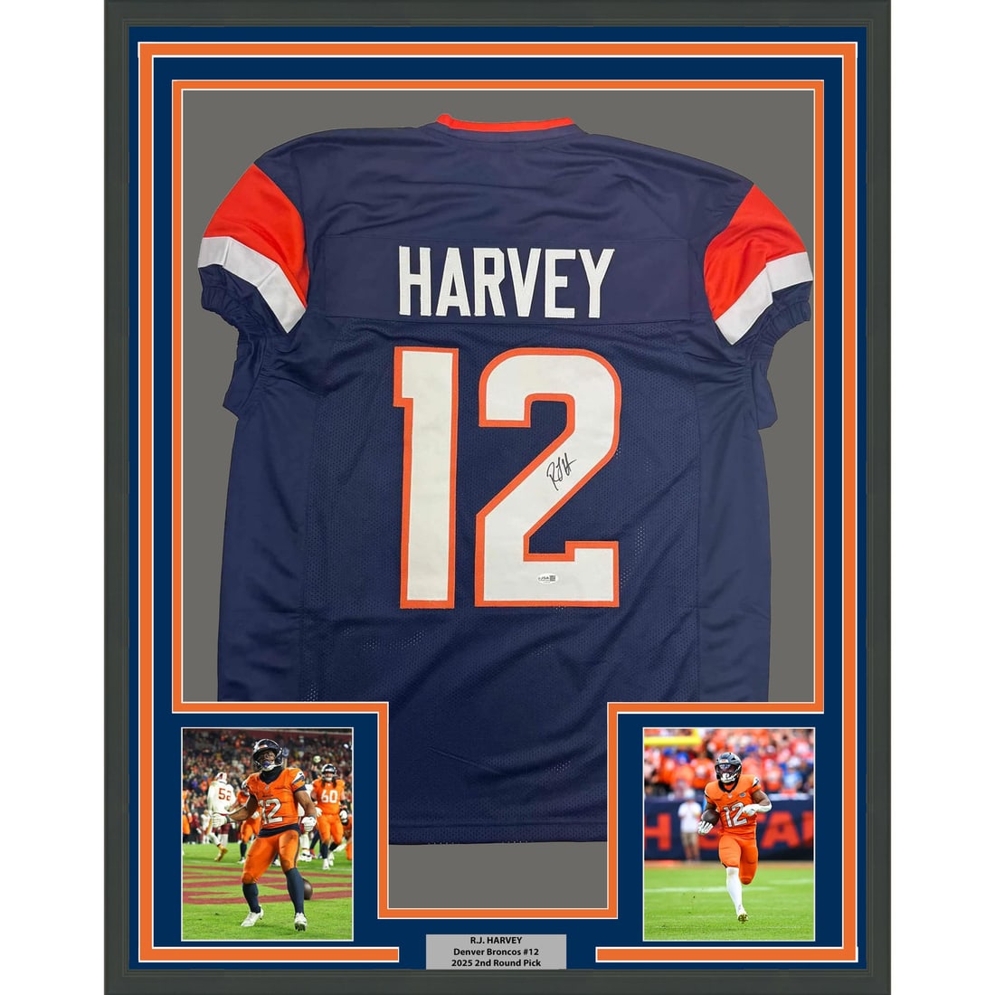 RJ Harvey Signed Denver Football Jersey in 35x39 Frame with JSA COA (1 of 2)