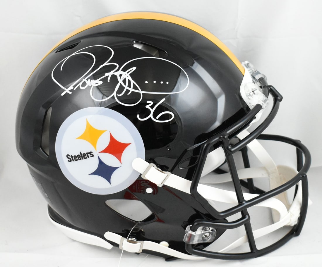 Jerome Bettis signed Pittsburgh Steelers full size Speed helmet Beckett hologram: Jerome Bettis signed Pittsburgh Steelers full size Speed helmet Beckett hologram This is a Pittsburgh Steelers full-size Speed Authentic helmet autographed by Jerome Bettis. The helmet is an original 