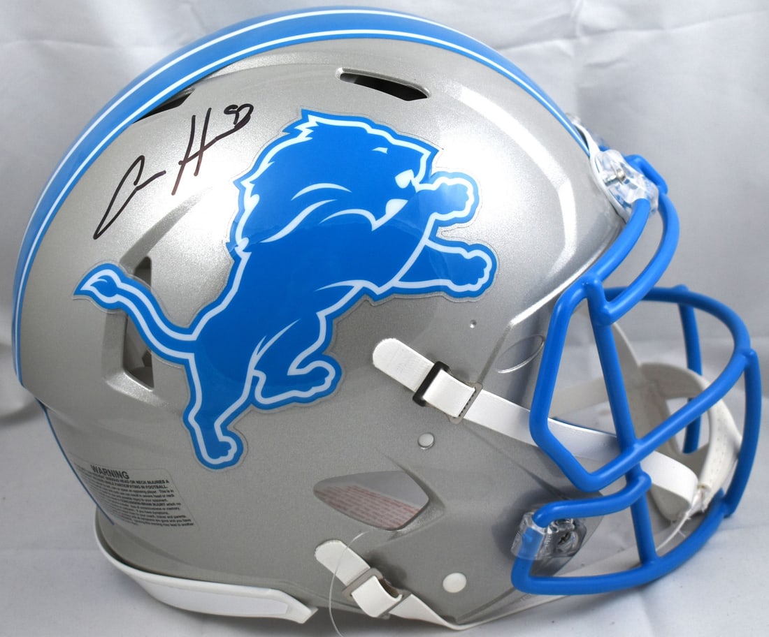 Detroit Lions Full Size Speed Authentic Helmet Signed by Aidan Hutchinson Beckett Holo: Detroit Lions Full Size Speed Authentic Helmet Signed by Aidan Hutchinson Beckett Holo This is an authentic Detroit Lions full-size Speed helmet autographed by Aidan Hutchinson. The helmet is an origi