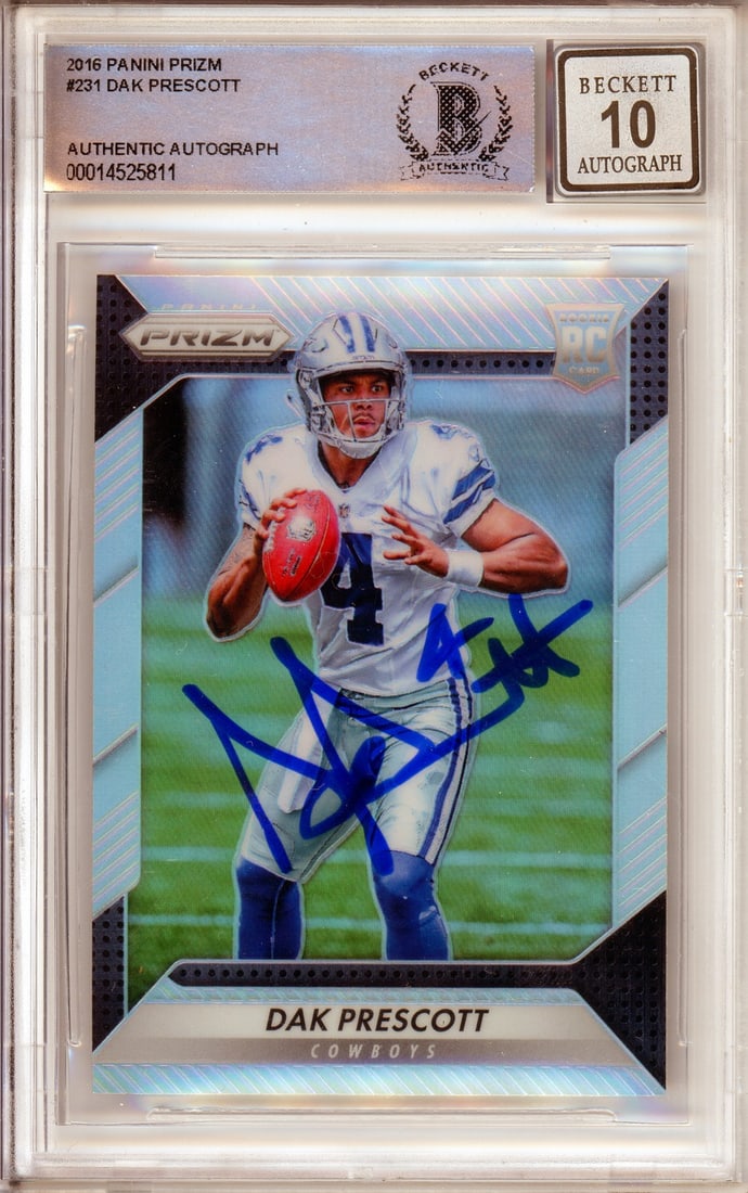 Dak Prescott 2016 Silver Prizm Rookie Card BGS Auto 10 Dallas Cowboys (1 of 2)