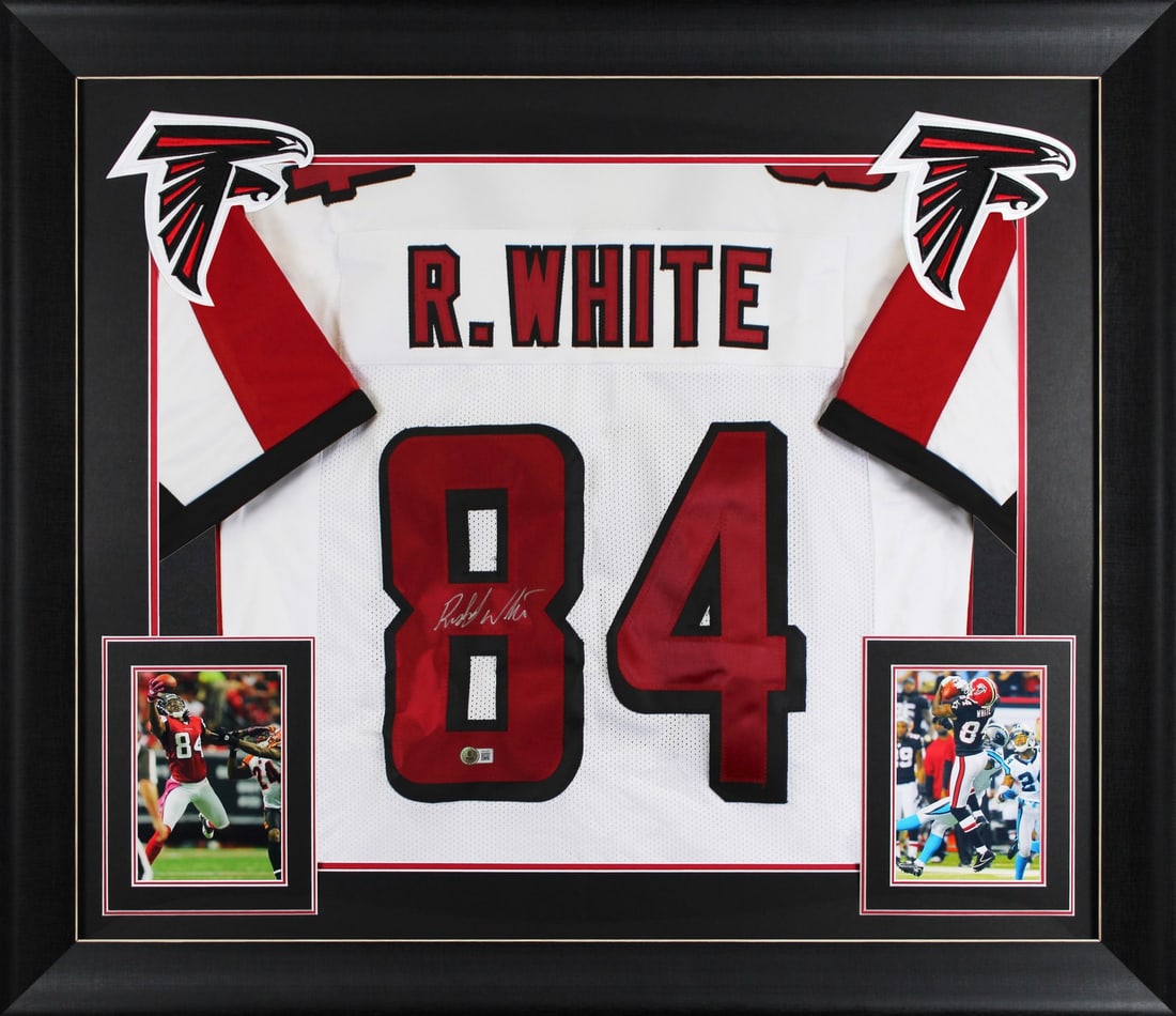 Framed Atlanta Falcons Roddy White autographed pro style jersey BAS witnessed: Framed Atlanta Falcons Roddy White autographed pro style jersey BAS witnessed This professionally framed white Pro Style jersey has been personally signed by Roddy White of the Atlanta Falcons. The au