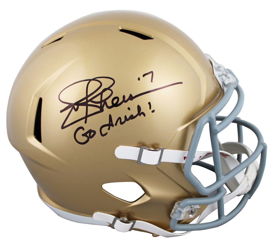 Joe Theismann Signed Notre Dame Speed Replica Helmet Go Irish Inscription BAS Witnessed (1 of 3)